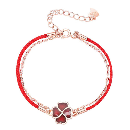 Mythstone 925 Sterling Silver Color-changing Four Leaf Clover Luck Protection Red String Bracelet