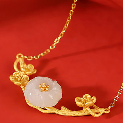 Mythstone 925 Sterling Silver Plated Gold Hetian Jade  Plum Blossom Luck Necklace Pendant Bracelet Bangle Ring