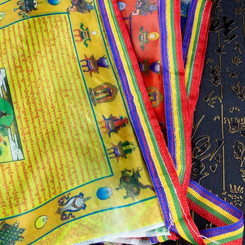 Mythstone Tibetan 5 Colors Windhorse Buddha Tara Scriptures Healing Auspicious Outdoor Prayer Flag