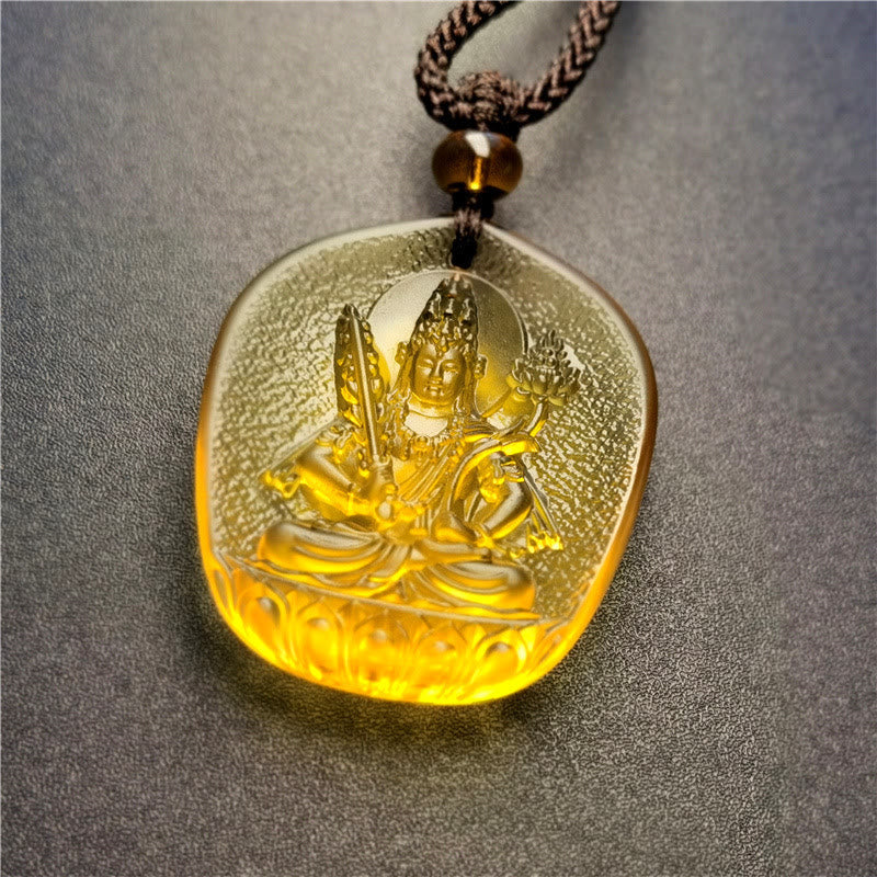 Colgante de cristal de compasión de Liuli con bendición de Buda natal del zodíaco chino Mythstone