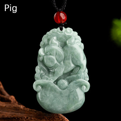 Mythstone Natural Green Jade 12 Chinese Zodiac Luck Prosperity Necklace Pendant