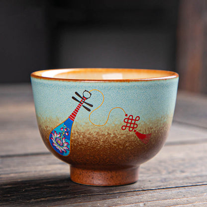 Mythstone Colorful Deer Pipa Snow Plum Blossoms Mountains Rivers Bird Ceramic Teacup Kung Fu Tea Cup Bowl