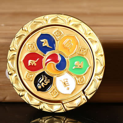 Soporte universal para teléfono con forma de anillo para teléfono con diseño de la paz tibetana Om Mani Padme Hum de Mythstone