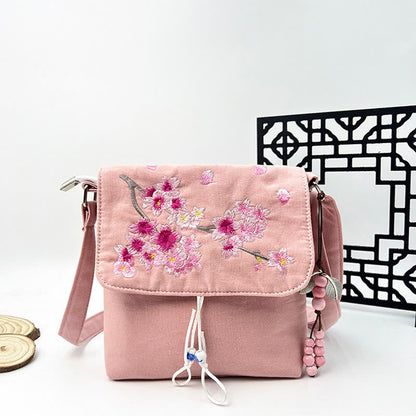 Bolso bandolera con bordado de camelia, epifilo, gardenia y flores de cerezo de Mythstone, bolso de hombro, bolso para teléfono móvil