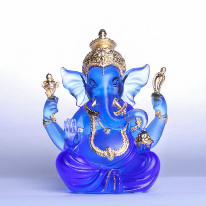 Mythstone Handmade Ganesh Ganpati Elephant Figurine Liuli Crystal Art Piece Protection Statue Home Decoration