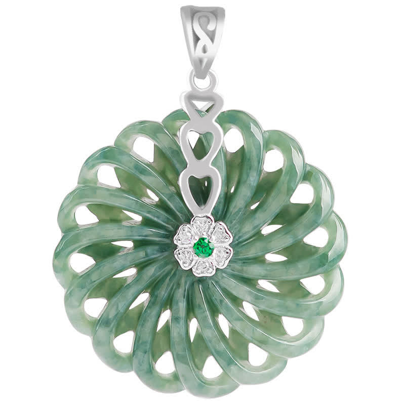 Mythstone 925 Sterling Silver Natural Round Jade Peace Buckle Abundance Necklace Pendant