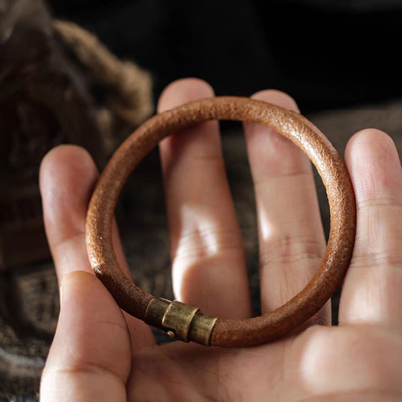 Mythstone Retro Leather Luck Healing Copper Magnetic Buckle Bracelet