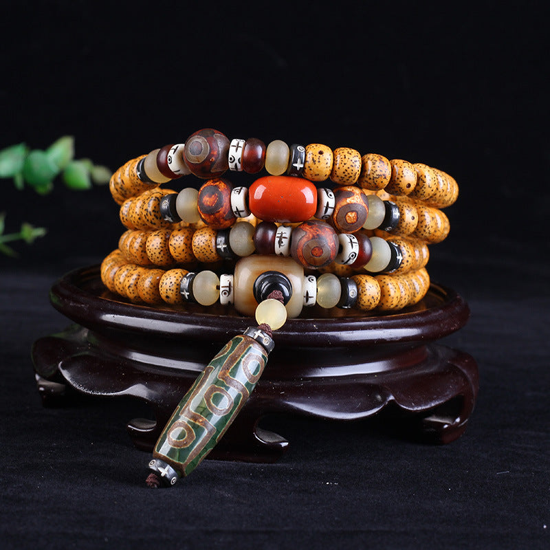 Mythstone Tibetan Nine-Eye Dzi Bead Mala Bodhi Seed Wealth Peace Bracelet