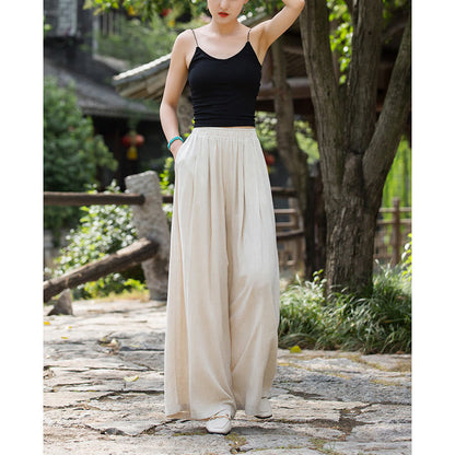 Mythstone Solid Color Loose Wide Leg Pants With Pockets