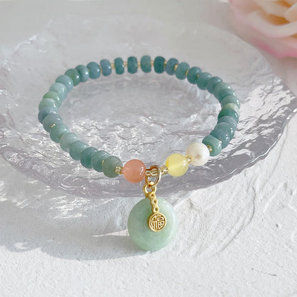 Mythstone Natural Hetian Jade Pearl Peace Buckle Fu Character Gourd Money Bag Strawberry Quartz PiXiu Luck Bracelet