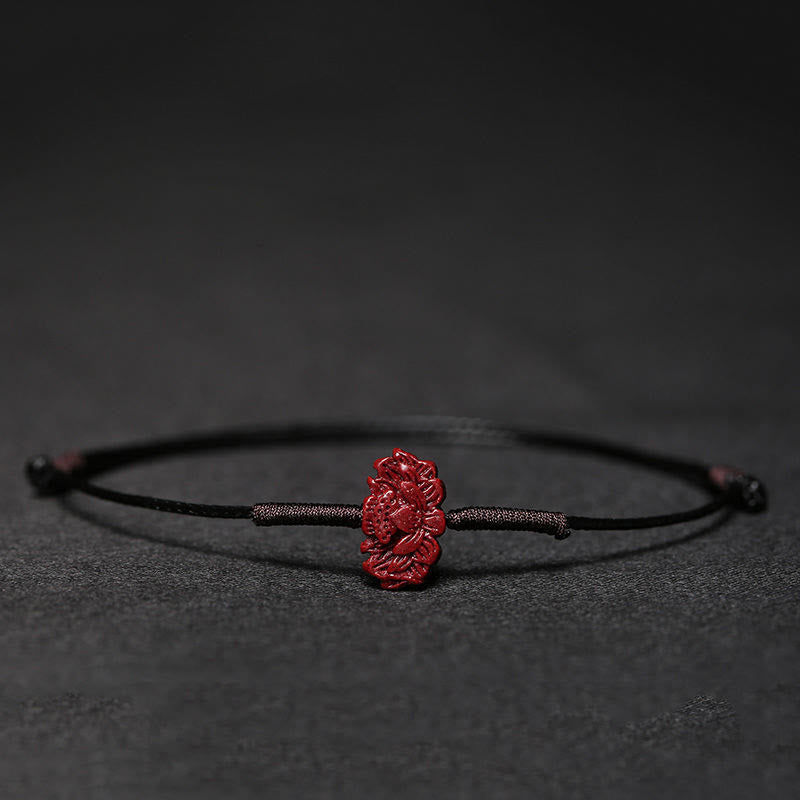 Mythstone Handmade Plum Blossom Four Leaf Clover PiXiu Lotus Koi Fish Cinnabar Blessing Braid Bracelet