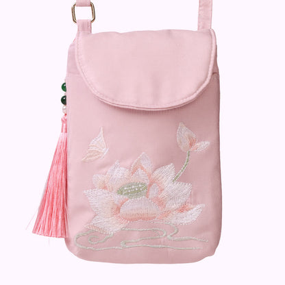 Mythstone Small Embroidered Flowers Crossbody Bag Shoulder Bag Double Layer Cellphone Bag