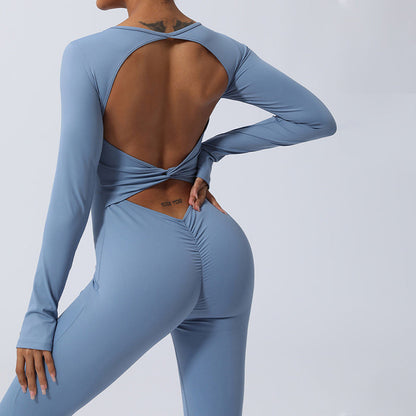 Mythstone Women Long Sleeve Backless Jumpsuit Sports Fitness Yoga Bodysuit