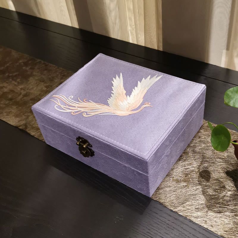 Mythstone Purple Phoenix Jewelry Box Organizer Two-Layer Jewelry Storage Box Flannel Box