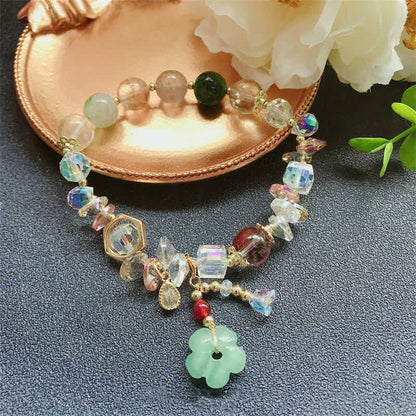 Mythstone Colorful Gemstone Green Aventurine Flower Bead Luck Bracelet