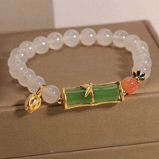 Mythstone Natural White Agate Jadeite Bamboo Beads Positivity Bracelet