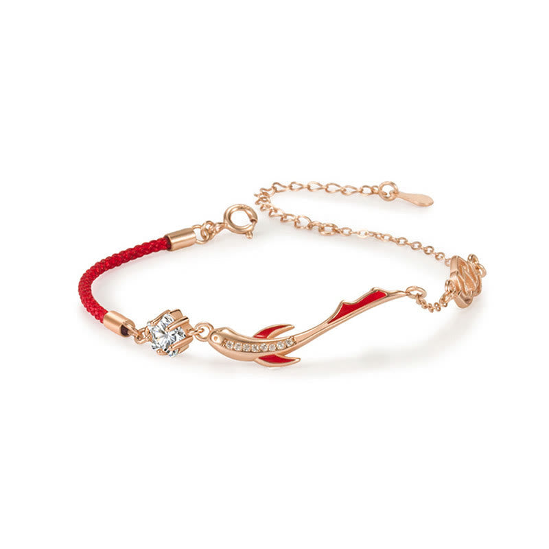 Mythstone 925 Sterling Silver Luck Koi Fish Lotus Star Braided Red String Bracelet