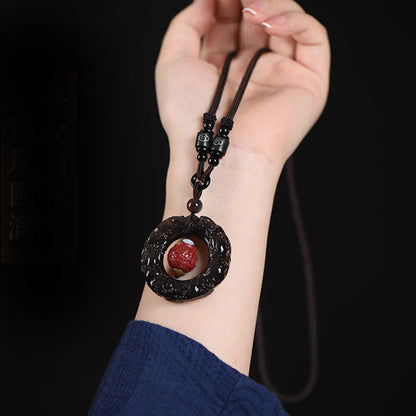 Mythstone FengShui Natural Rainbow Obsidian PiXiu Cinnabar Healing Necklace Pendant