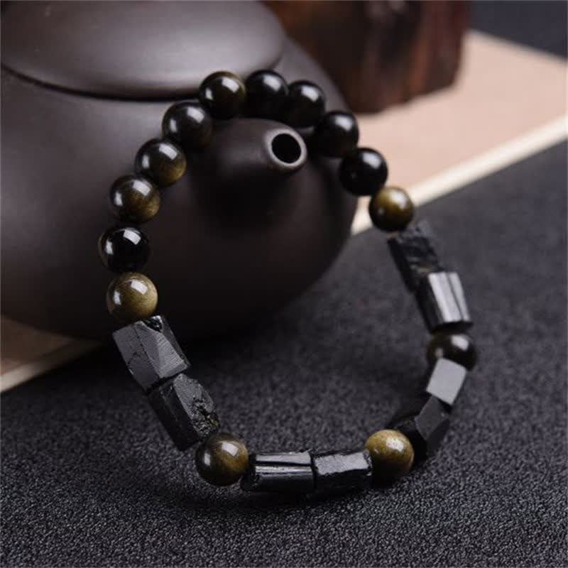 Mythstone Gold Sheen Obsidian Black Tourmaline Wealth Bracelet