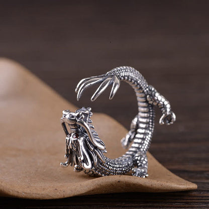 Mythstone 925 Sterling Silver Dragon Luck Protection Ring