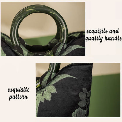 Mythstone Black Green Orchids Print Vintage Handbag