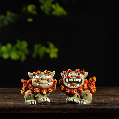 Mythstone Small Pair of Lion Fu Foo Dogs Ward Off Evil Protection Home Resin Decoration