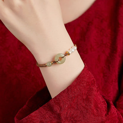 Mythstone Natural Hetian Jade Pearl Peace Buckle Luck Bracelet