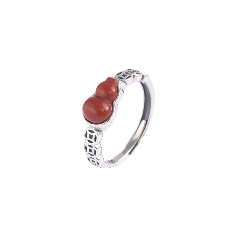 Mythstone 925 Sterling Silver Red Agate Gourd Copper Coin Self-acceptance Ring