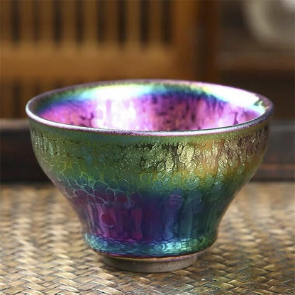 Mythstone Handmade Fairy Rainbow Chinese Jianzhan Ceramic Teacup Tenmoku Kung Fu Tea Cup