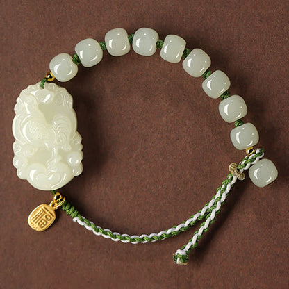 Mythstone 925 Sterling Silver Chinese Zodiac Hetian Jade Happiness Luck String Bracelet