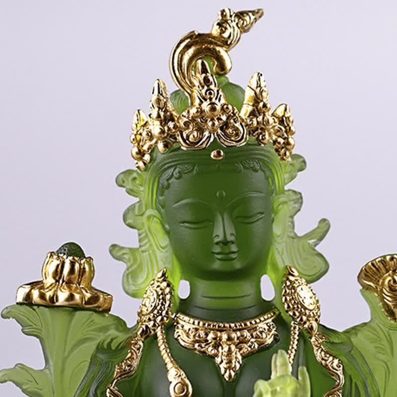 Mythstone Bodhisattva Green Tara Handmade Liuli Crystal Art Piece Protection Home Office Statue Decoration