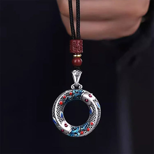 Mythstone Koi Fish Peace Buckle Copper Wealth Luck Necklace Pendant