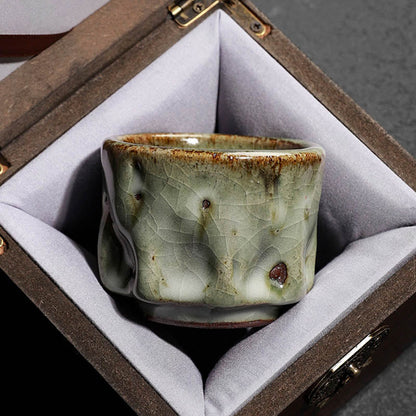 Mythstone Handcrafted Simple Cracked Ice Texture Chinese Jianzhan Ceramic Teacup Kung Fu Tea Cup