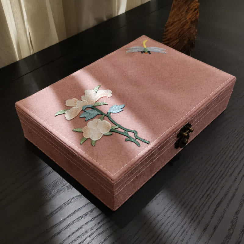 Mythstone Flowers Dragonfly Jewelry Box Organizer Single Layer Jewelry Storage Box Flannel Box