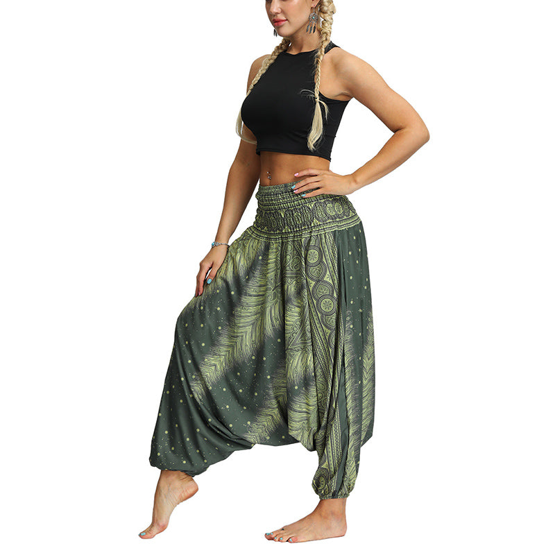 Mythstone Boho Feather Yoga Pants Hippie Harem Trousers Sports Fitness Dance Women's Pants