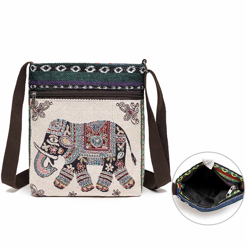 Mythstone Elephant Butterfly Embroidered Canvas Tote Bag Shoulder Bag Crossbody Bag