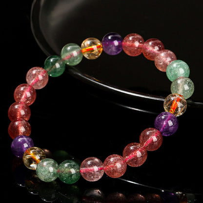 Pulsera de cuentas curativas de cuarzo fresa multicolor natural Mythstone