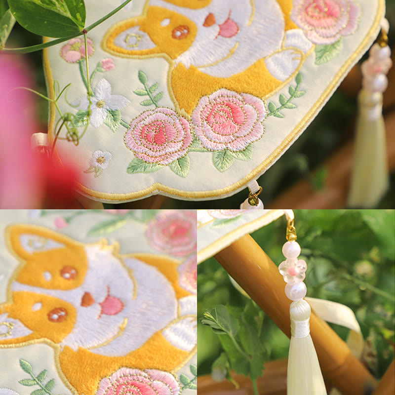 Mythstone Embroidery Lucky Panda Cat Shiba Inu Deer Rabbit Fox Flower Cute Animal Hanfu Bag Crossbody Bag Shoulder Bag