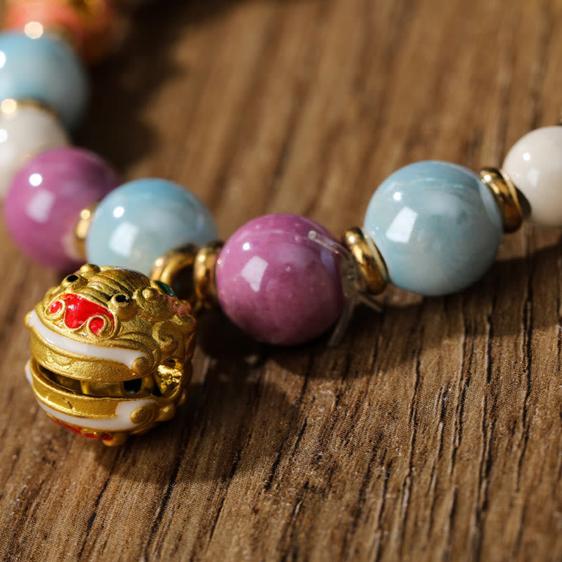 Pulsera de protección con cuentas de porcelana y ceniza de incienso de cristal de Liuli con cabeza de león y conejo, diosa de la riqueza tibetana Zakiram