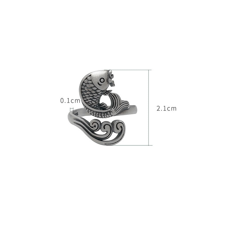 Mythstone 925 Sterling Silver Koi Fish Water Ripple Luck Wealth Ring