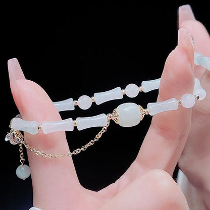 Mythstone Tianshan White Jade Bamboo Pattern Luck Blessing Bracelet