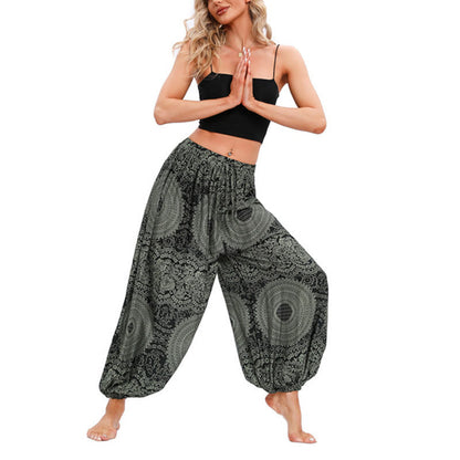 Mythstone Casual Loose Round Rose Pattern Harem Trousers Women's Yoga Pants