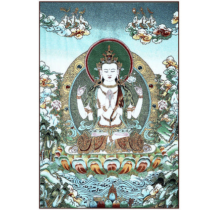 Mythstone Tibetan Silk Embroidery White Tara Thangka Tapestry Wall Hanging Wall Art Meditation for Home Decor