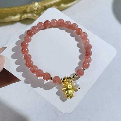 Mythstone Year of the Dragon Strawberry Quartz Dragon Pearl Charm Protection Bracelet