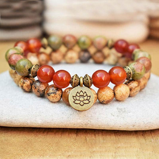 Tibetan Picture Jasper Positive Lotus Bracelet Set