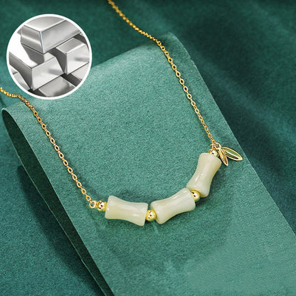 Mythstone 925 Sterling Silver Hetian Jade Bamboo Fu Character Prosperity Necklace Pendant Bracelet