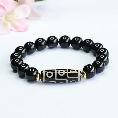 Pulsera de poder de ónix negro con cuentas tibetanas Dzi de nueve ojos Mythstone