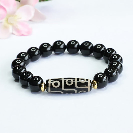 Mythstone Tibetan Nine-Eye Dzi Bead Black Onyx Power Bracelet