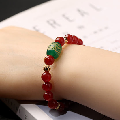 Mythstone Natural Red Agate Green Agate Buddhist Sutras Calm Bracelet