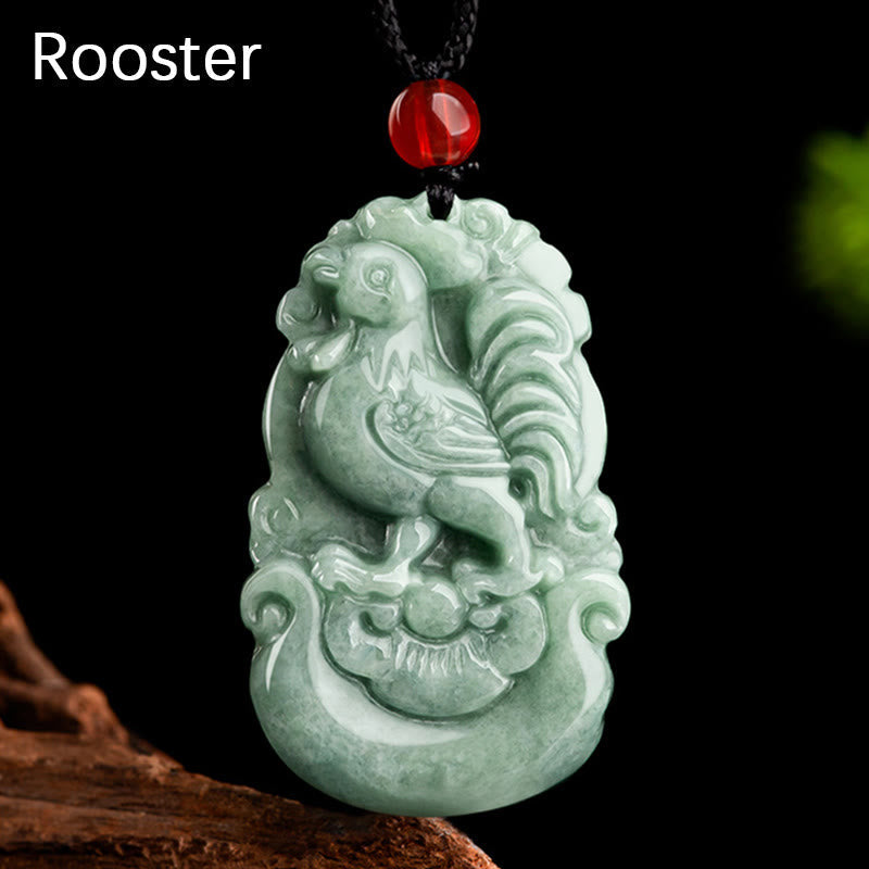 Mythstone Natural Green Jade 12 Chinese Zodiac Luck Prosperity Necklace Pendant